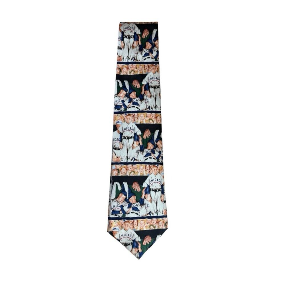 Norman Rockwell 100% Silk Neck Tie Chicago Cubs "The Dugout"